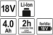 Аккумулятор 18 В, Li-Ion, 4.0 А*ч Yato YT-82844