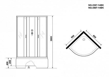 Душевая кабина Niagara NG 2307-14BK 80x80 стекло матовое, без крыши