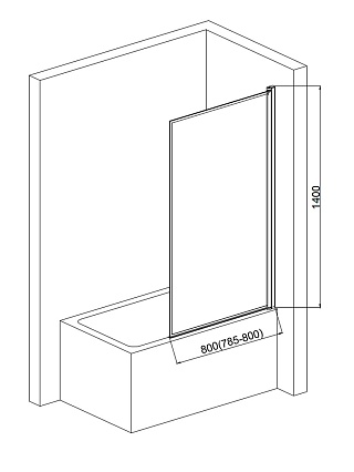 Шторка для ванны AQUAme AQM2859-R 80x140 правая, прозрачное стекло, черный