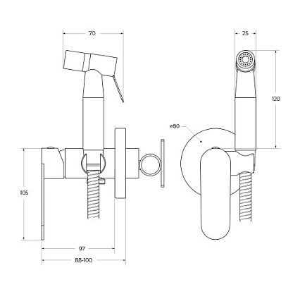 Смеситель Cezares STYLUS-DIF-NOP с гигиеническим душем, черный матовый