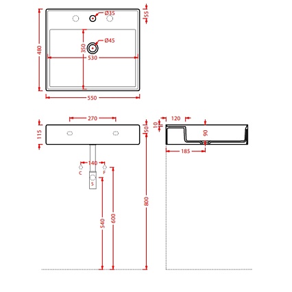 Раковина ArtCeram Scalino Slim SCL007 01 00 55 см белый