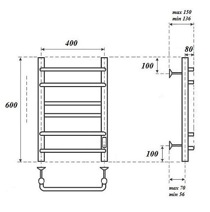 Полотенцесушитель электрический Point Сатурн PN90846 П6 40x60 диммер справа, хром