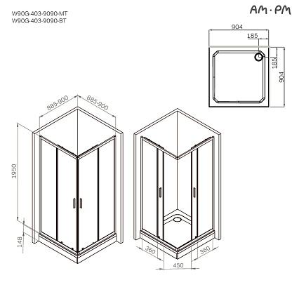 Душевой уголок Am.Pm Gem W90G-403-9090MT 90x90 прозрачный, хром матовый