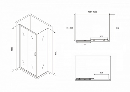 Душевой уголок Abber Schwarzer Diamant AG30160B-S80B 160x80 профиль черный