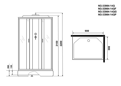 Душевая кабина Niagara NG 33984-14Q 90x80 стекло матовое