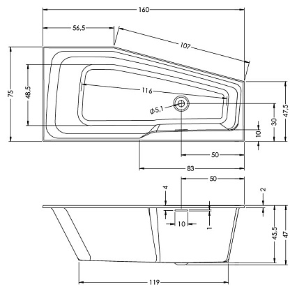 Акриловая ванна Riho Rethink Space 160x75 L белый глянец