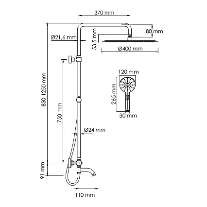 Душевая стойка WasserKRAFT A188.117.127.087.CH Thermo с термостатом, хром