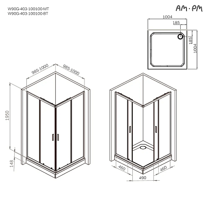 Душевой уголок Am.Pm Gem W90G-403-100100-MT 100x100 прозрачный, хром матовый