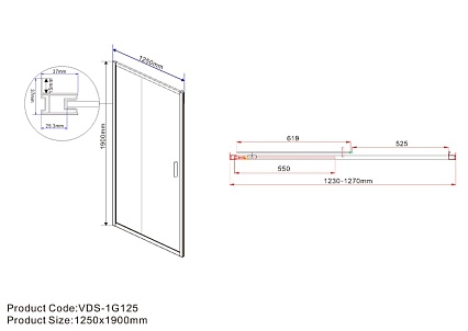 Душевая дверь Vincea Garda VDS-1G125CL 125x190 хром, прозрачная