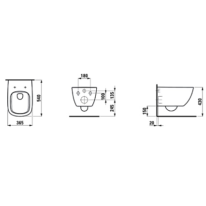 Подвесной унитаз Laufen Palomba 54х36х26.5см., безободковый смыв Rimless, покрытие LCC