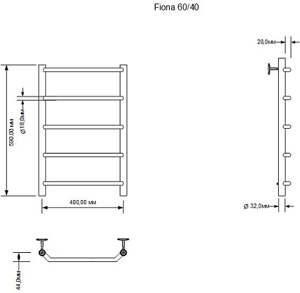 Полотенцесушитель водяной Aquanet Fiona 40x60 см