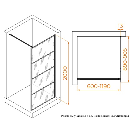 Душевая перегородка RGW Walk In WA-019B 90x200 черный, с рисунком 351001990-84