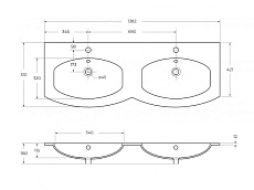 Раковина Cezares Vague 138 см 50156