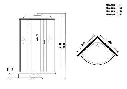 Душевая кабина Niagara NG 6501-14P 90x90 стекло тонированное, пульт управления