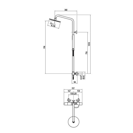 Душевая стойка Gattoni Circle Two KIT/TS60NO черный матовый