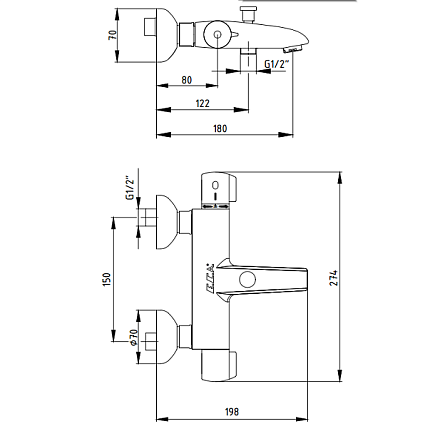 Смеситель для ванны E.C.A. Thermostatic 102102340EX термостат