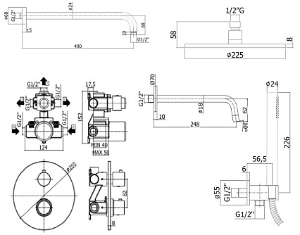 Душевой набор Paffoni Light KITLIQ019BO046 душ 22.5 см, излив 24.5 см, с термостатом, белый