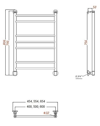 Полотенцесушитель водяной Aquanet Mauro(г2) 50x80 см