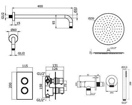 Душевой набор Plumberia IXO KITXOT18QNO черный матовый