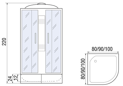 Душевая кабина River Nara Light XL 80/24 МТ 10000006221 80x80 хром, матовое