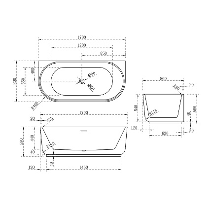 Акриловая ванна Vincea VBT-621 170x80 белый