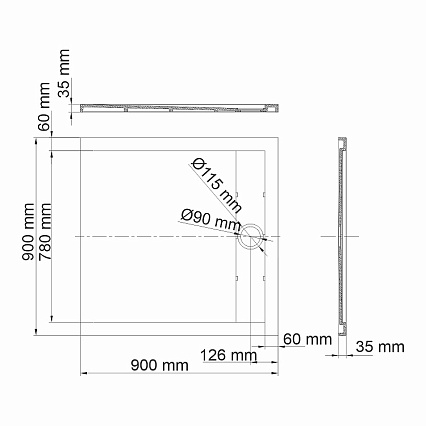 Поддон для душа WasserKRAFT Wiese 84T03 90x90, серый матовый