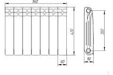 Радиатор алюминиевый Теплоприбор с межосевым расстоянием 350мм, 7 секций AR1-350/07