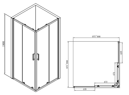 Душевой уголок Abber Schwarzer Diamant 100x100 квадратный, черный