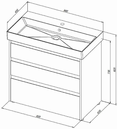 Тумба с раковиной Aquanet Nova Lite 85 см, 3 ящика дуб рошелье