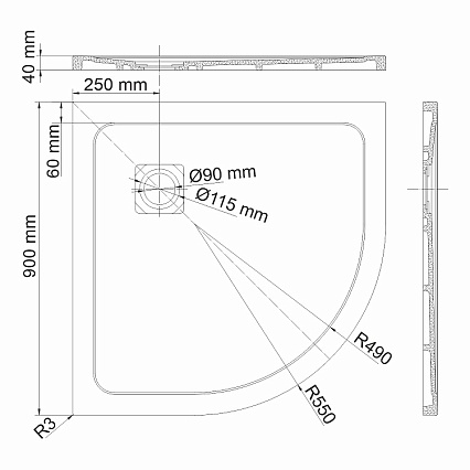 Поддон для душа WasserKRAFT Rhin 44T01 90x90, белый мрамор