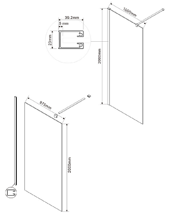 Душевая перегородка Vincea Walk-In 100x200 черный, тонированное