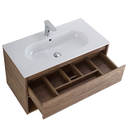 Тумба с раковиной BelBagno Kraft 90 см 1 ящик, полка Rovere Tabacco