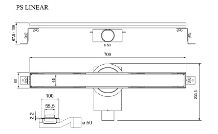 Душевой лоток Plumberia PSL Linear 70 см, черный матовый PSL70NO