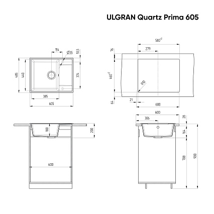 Кухонная мойка Ulgran Quartz Prima 605-01 60.5 см жасмин