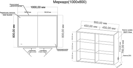 Зеркальный шкаф Grossman Меркадо 100x80 см с подсветкой 201002