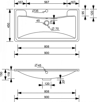 Раковина Style Line Атлантика 90 см СС-00002204