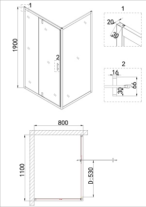 Душевой уголок Niagara Nova NG-43-11AG-A80G 110x80 прозрачный, золото