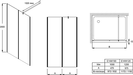 Душевая панель Jacob Delafon Serenity E14W120-BLV 120x200, черный профиль