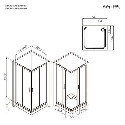 Душевой уголок Am.Pm Gem W90G-403-8080-BT 80x80 прозрачный, черный матовый