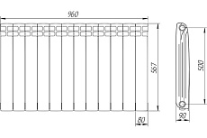 Радиатор алюминиевый Теплоприбор с межосевым расстоянием 500мм, 12 секций AR1-500/12