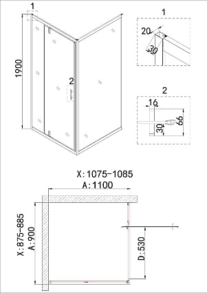 Душевой уголок Niagara Nova NG-43-9AG-A110G 90x110 прозрачный, золото