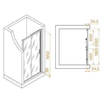 Душевая дверь RGW Passage PA-14Gb 100x195, прозрачное, брашированное золото 41081410-16