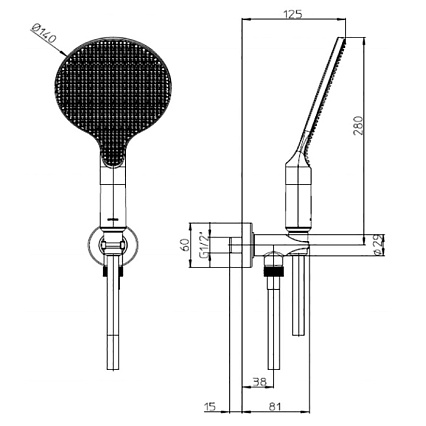 Душевая лейка Bossini Apice CE3002C.073 со шлангом, черный матовый