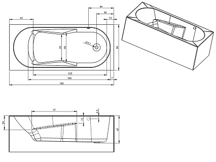 Акриловая ванна Riho Lazy Plug & Play 180x80 см L, с монолитной панелью