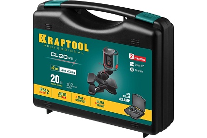 Лазерный нивелир Kraftool CL 20 5 20 м, IP54, точность +/-0,2 мм/м, держатель, в кейcе 34700-5