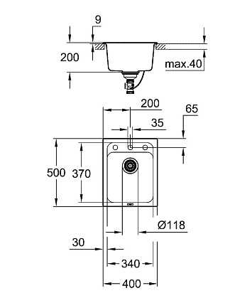 Кухонная мойка Grohe K700U 31650AP0 50 см черный гранит