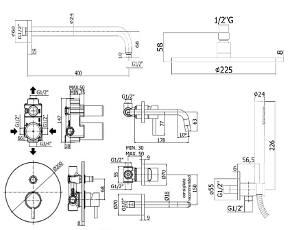 Душевой набор Paffoni Light KITLIG015HG006 душ 22.5 см, медовое золото