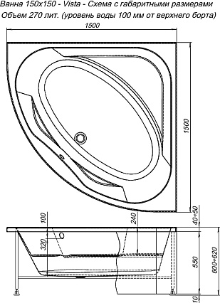 Акриловая ванна Aquanet Vista 150x150 см, 00254381