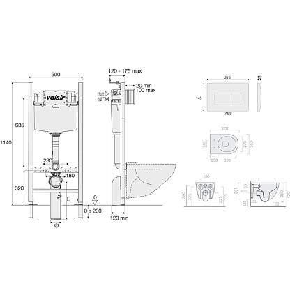 Подвесной унитаз с инсталляцией Valsir Winner S KIT VSWG 7334 Std P1, 4в1, белый глянец