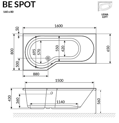 Акриловая ванна Excellent Be Spot 160x80 L/R